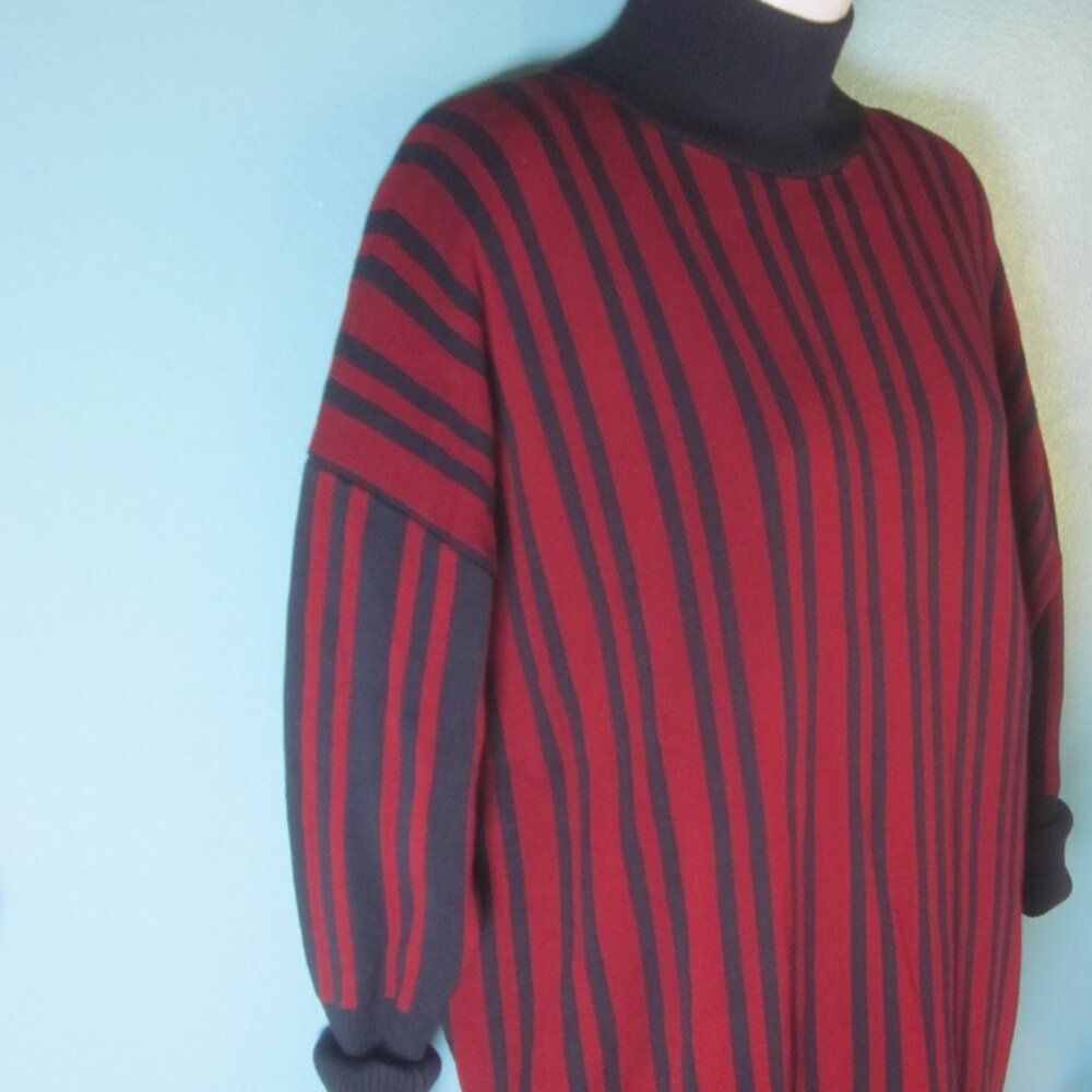 Tanya Taylor Size Xl Sample Sweater Burgundy Navy Striped Oversized Turtleneck